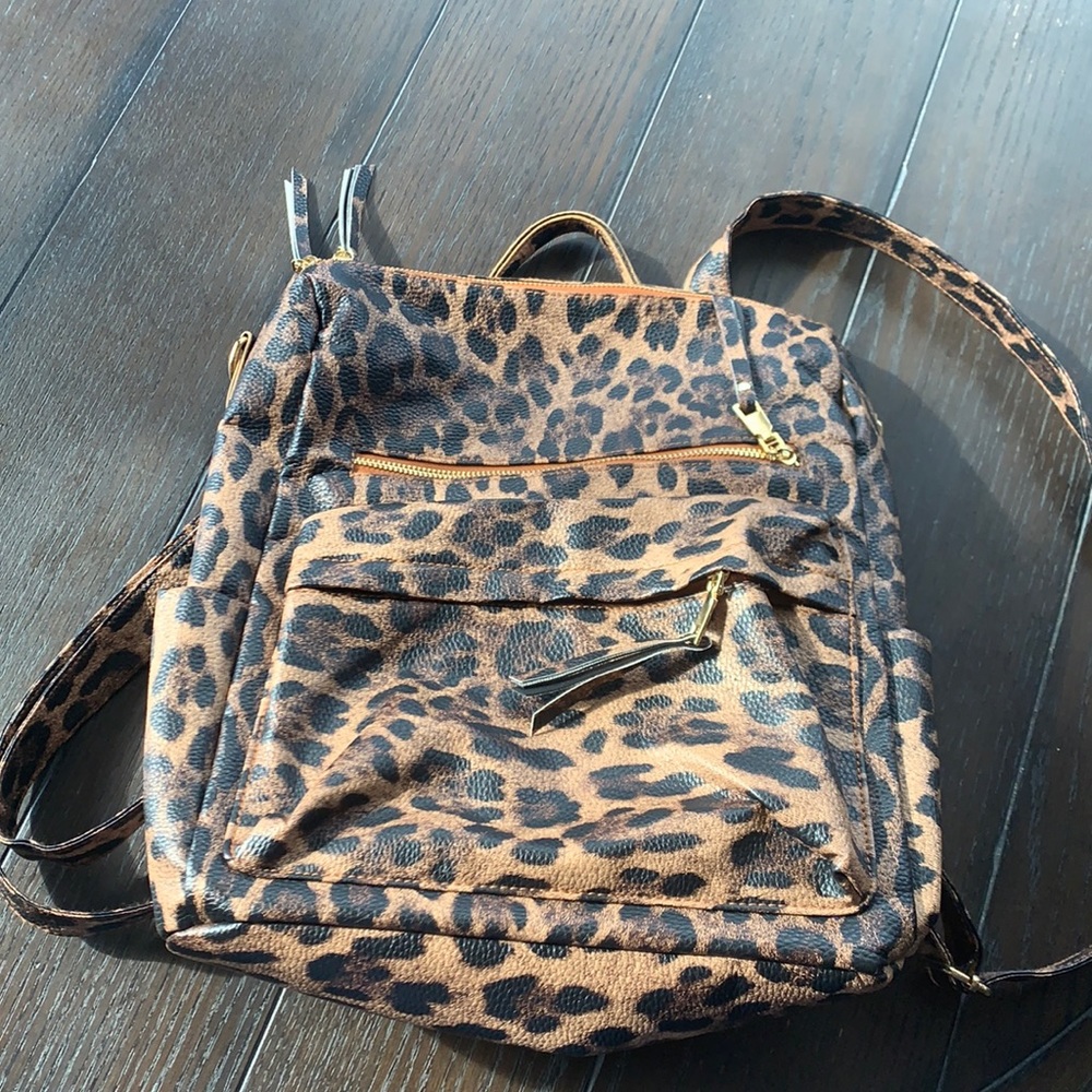 Leather leopard backpack/purse
